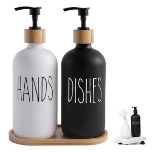 Set with glass hand tray and kitchen sink bottle 