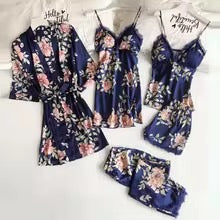 Best Selling 5 Piece Pajama Set High Quality Custom Silk Pajama Set Like Sleepwear For Women Ladies Robe