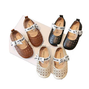 New Spring Girls Leather Princess Shoes Children's Sandals Outdoor Hollow Breathable Soft Bottom Summer Set