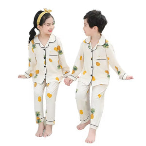 بيجامات حرير الاطفال بأكمام - Children's silk pajamas with sleeves