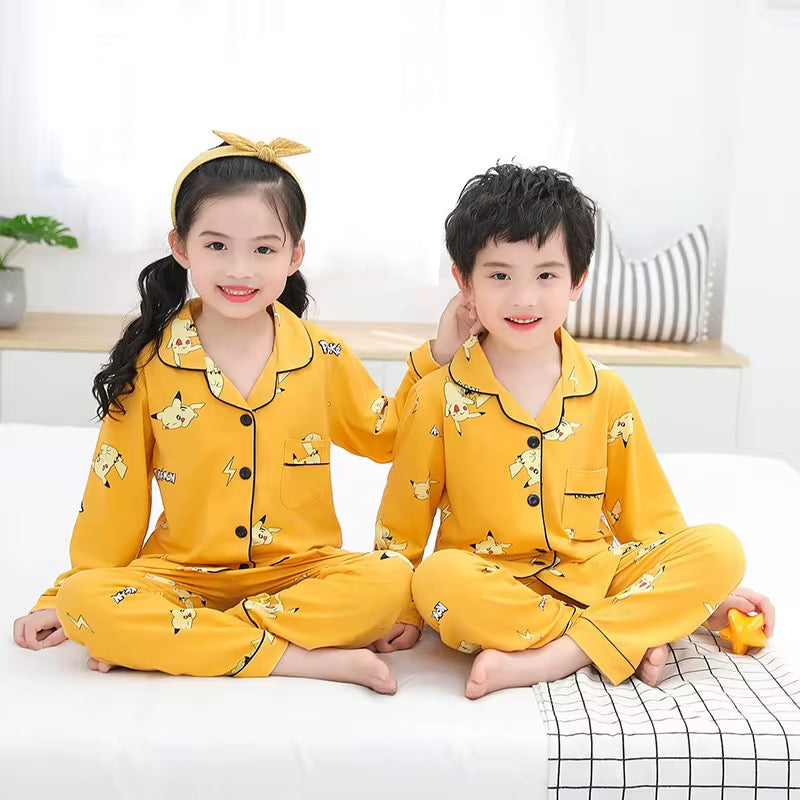 بيجامات حرير الاطفال بأكمام - Children's silk pajamas with sleeves