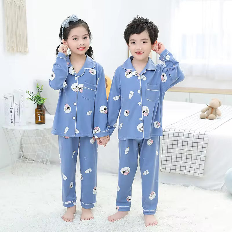 بيجامات حرير الاطفال بأكمام - Children's silk pajamas with sleeves
