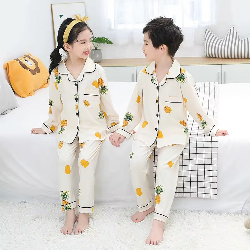 بيجامات حرير الاطفال بأكمام - Children's silk pajamas with sleeves