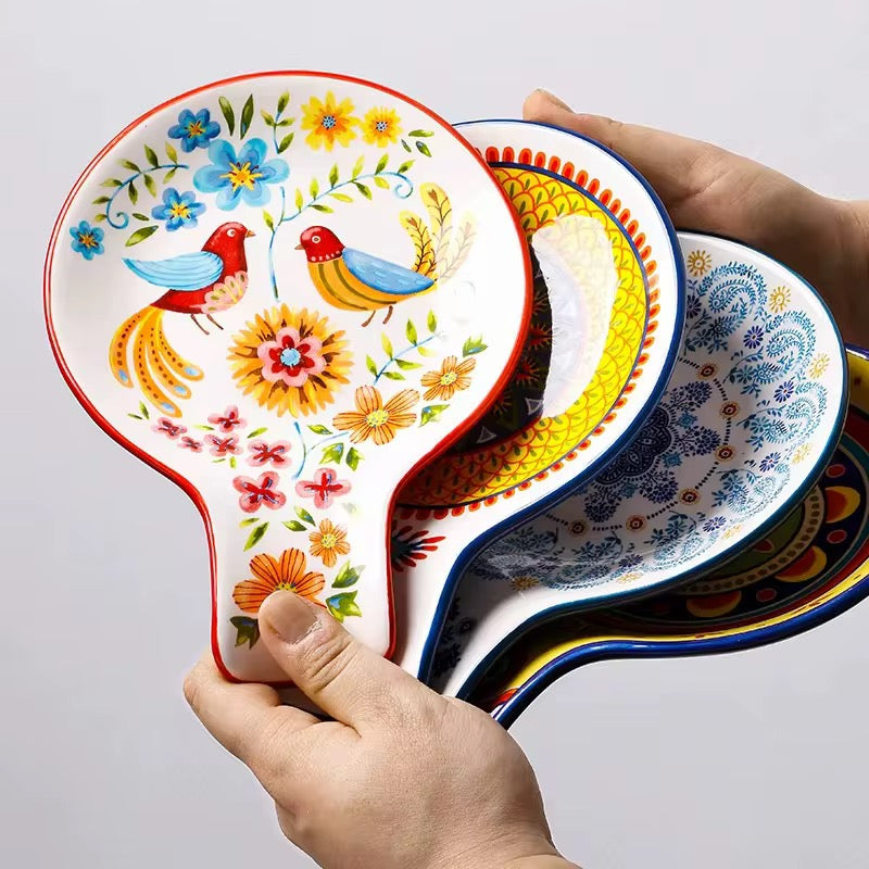 حامل أطباق أدوات المطبخ من السيراميك مع حامل ملاعق -  Kitchen Accessory Utensil Dishes Rack Ceramic Spoon