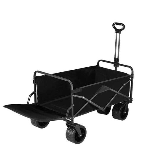 Portable Folding Four Wheel Travel Cart with Carbon Steel Table, Suitable for Family Camping and Outdoor Beach 
