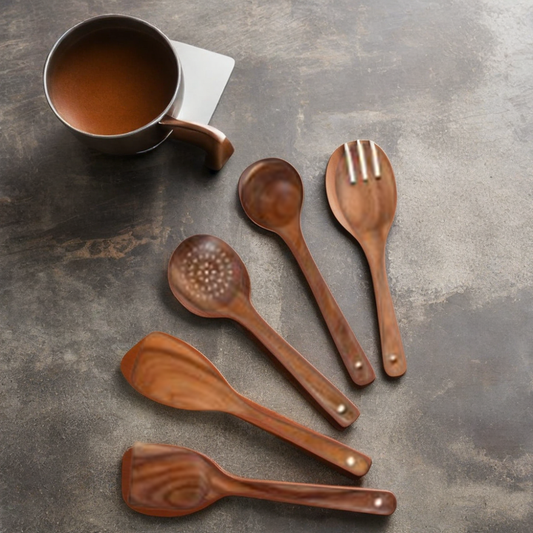 Hot Sale Teak Wood Non-Stick Kitchen-Cookware Set 