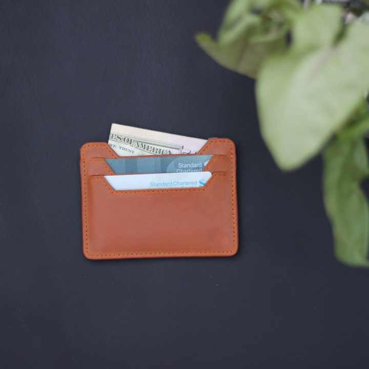 Leather Credit Card Holder Money Clip RFID Blocking. 