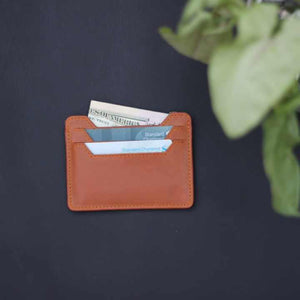 Leather Credit Card Holder Money Clip RFID Blocking. 