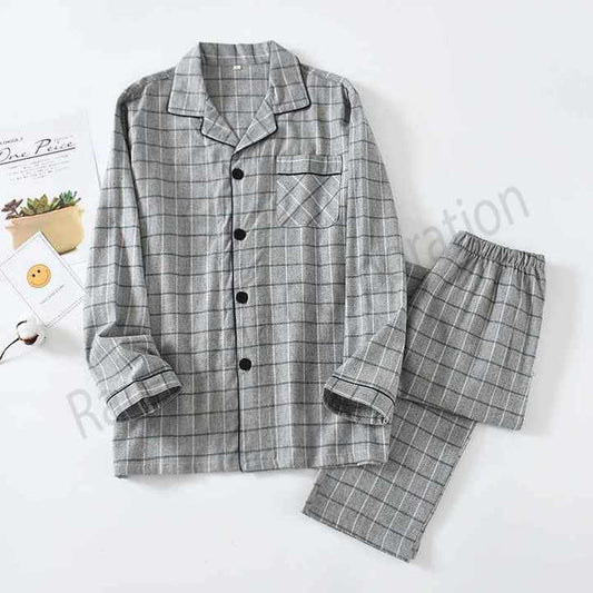 New Men's Plaid Pajamas Spring and Autumn 