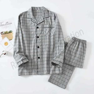 ملابس نوم رجالية منقوشة جديدة للربيع والخريف . New Men's Plaid Pajamas Spring and