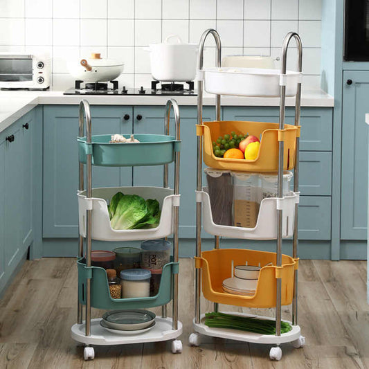 Multifunctional Movable Plastic Kids Play Kitchen Fruit Vegetable Storage Box Rack Storage Shelf with Wheels 