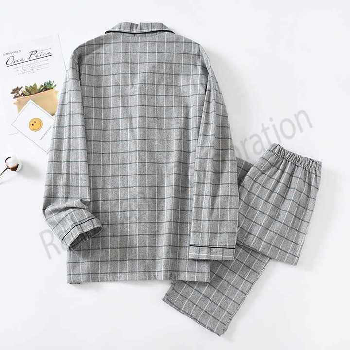 ملابس نوم رجالية منقوشة جديدة للربيع والخريف . New Men's Plaid Pajamas Spring and